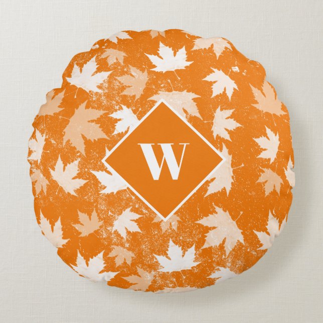 Coussins Ronds Automne Feuilles Motif Monogramme (Devant)