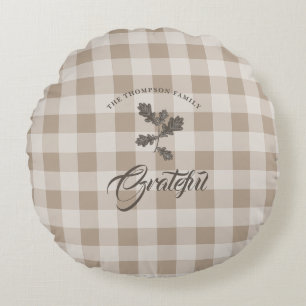 Coussins Ronds Automne Gratitude Folio Taupe Plaid