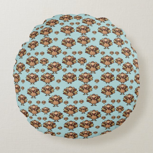 Coussins Ronds Autumn Turkey Pattern Pillow – Festive Thanksgivin (Devant)