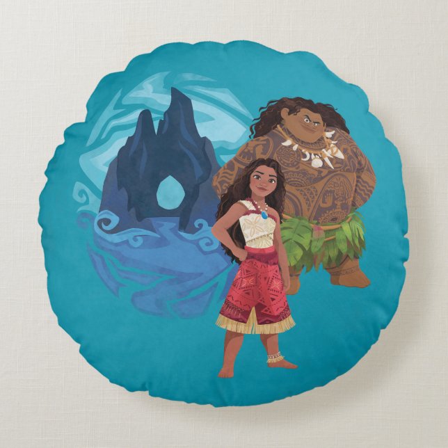 Coussins Ronds Aventures Moana & Maui en Océanie (Devant)
