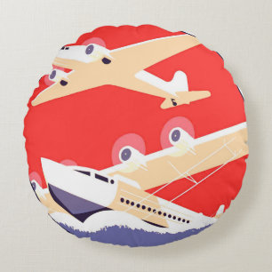 Coussins Ronds Avion volant Vintage WPA coloré
