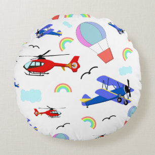 Coussins Ronds Avions, hélicoptères et ballons