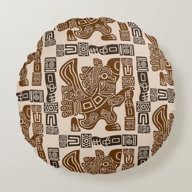 Coussins Ronds Aztec Eagle Guerrier Tribal Art antique (Devant)