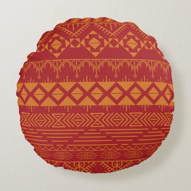 Coussins Ronds Aztec Retro : Design Motif Vintage. (Devant)