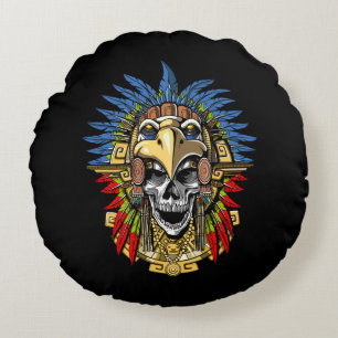Coussins Ronds Aztec Skull Warrior