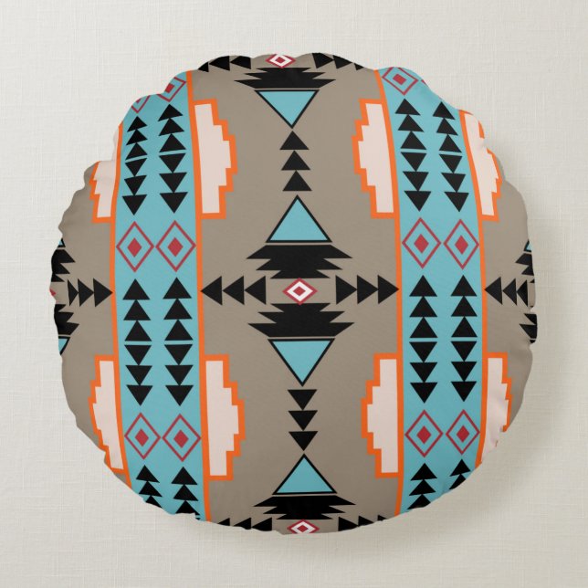 Coussins Ronds Aztec Tribal Géométrique (Devant)