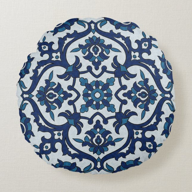 Coussins Ronds Azulejos Floral Carrelage Motif (Devant)