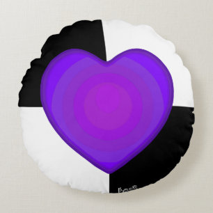 Coussins Ronds B&W Purple Hearts Beating