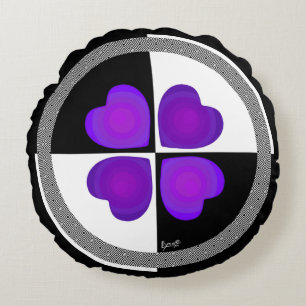 Coussins Ronds B&W Purple Hearts Beating