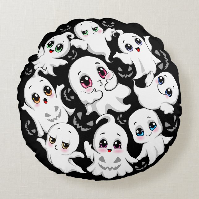 Coussins Ronds Baby Ghosts Éffrayant mignon Halloween humeur (Devant)