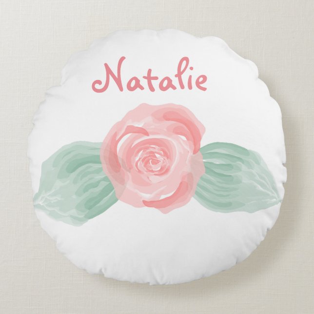 Coussins Ronds Baby Girl Nursery Decor Rose Personnalisé (Devant)