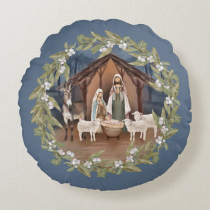Coussins Ronds Baby Jesus in the Manger Nativity