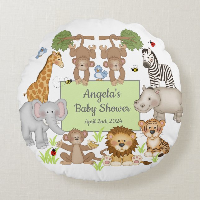 Coussins Ronds Baby shower Safari Animaux (Devant)