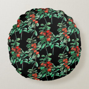 Coussins Ronds Baies rouges, oreiller à lancer de lingonberry