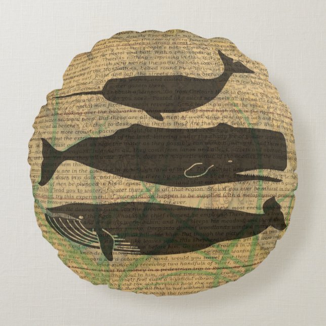 Coussins Ronds Baleine antique Vie marine (Devant)