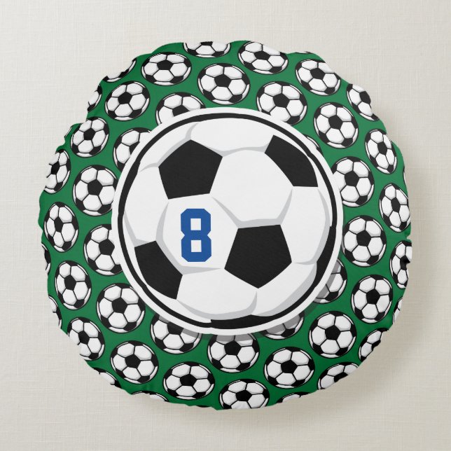 Coussins Ronds Balle de football blanc noir vert personnalisé Num (Devant)