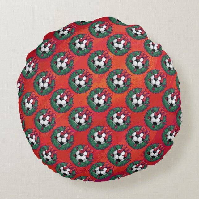 Coussins Ronds Balle de football en Motif de couronne sur rouge (Dos)