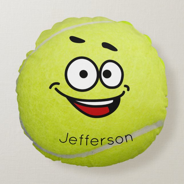 Coussins Ronds Balle de tennis jaune personnalisée visage drôle  (Devant)