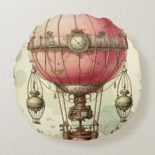 Coussins Ronds Balloon à air chaud rose vapeur vintage (2)