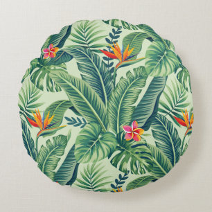 Coussins Ronds Banane tropicale Monstera Palm Feuilles & Fleurs