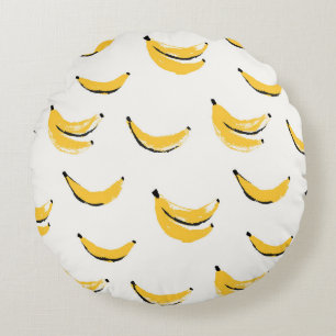 Coussins Ronds Bananes dessinées à la main, motif sans couture él