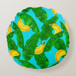 Coussins Ronds Bananes et aquarelle feuille