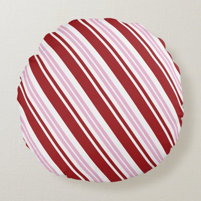 Coussins Ronds Bande de menthe rose et rouge (Devant)