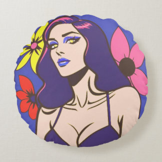 Coussins Ronds Bande dessinée jolie femme