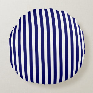 Coussins Ronds Bandes de bonbons bleu et blanc marine