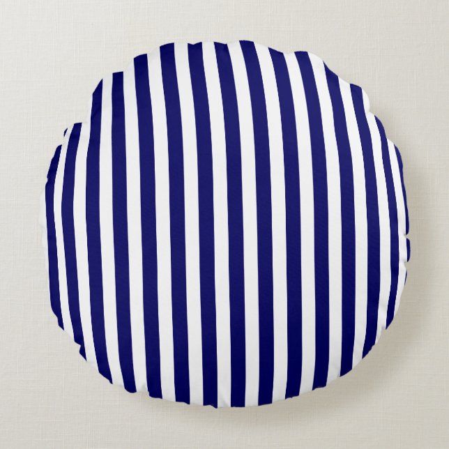 Coussins Ronds Bandes de bonbons bleu et blanc marine (Devant)