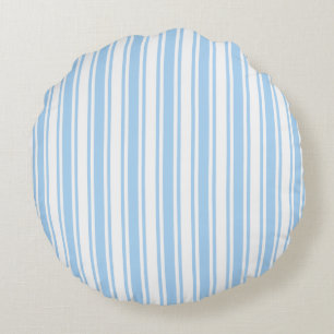 Coussins Ronds Bandes de bonbons bleu pâle et blanc
