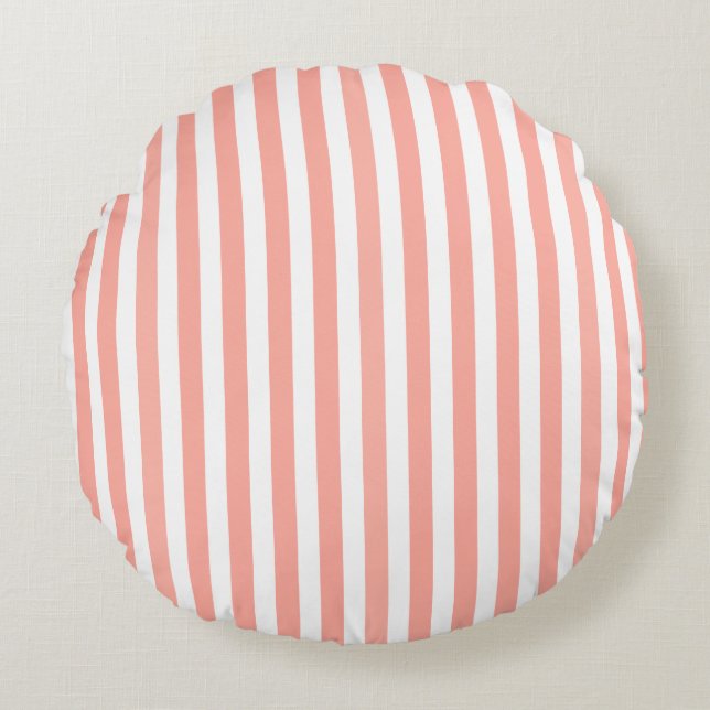 Coussins Ronds Bandes de bonbons corail et blanc (Devant)