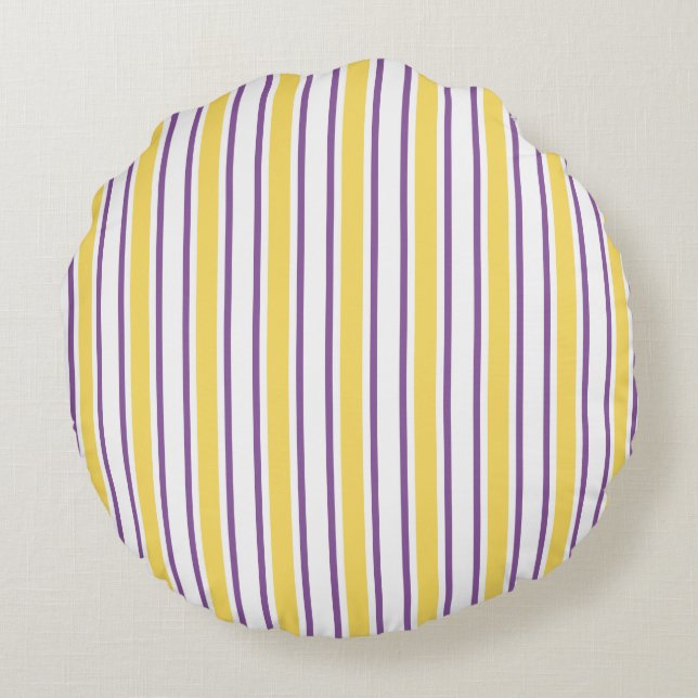 Coussins Ronds Bandes de bonbons jaunes, violets et blancs (Dos)