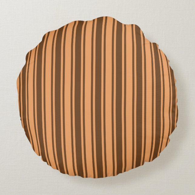 Coussins Ronds Bandes de bonbons marron rétro des années 1970 (Dos)