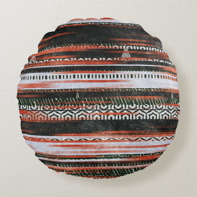 Coussins Ronds Bandes ethniques tribales : conception du tapis. (Devant)