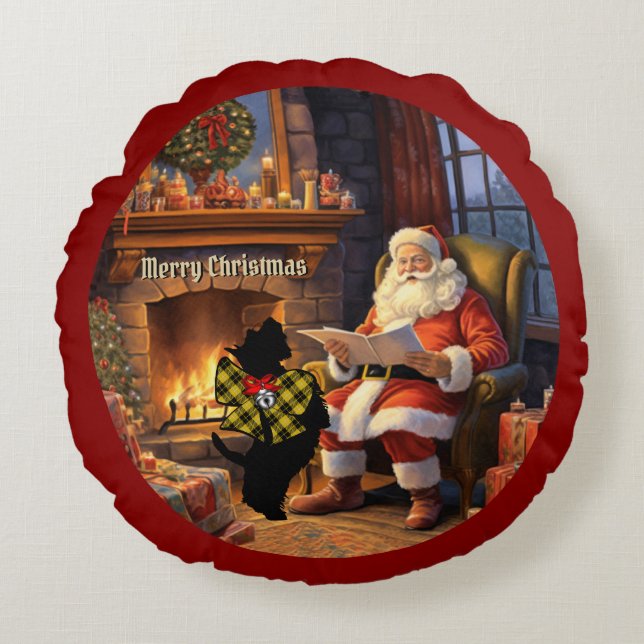 Coussins Ronds Barclay Scottie Dog & Père Noël Noël personnalisé (Devant)