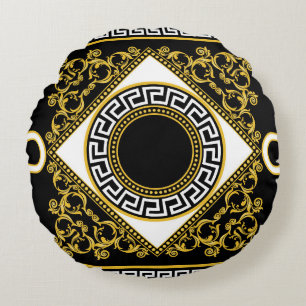 Coussins Ronds Baroque d'or : frontière noire grecque