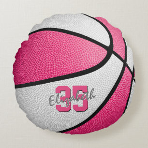 Coussins Ronds basket-ball personnalisé blanc rose girly