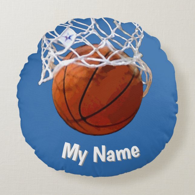 Coussins Ronds Basketball Your Name Custom Steel Blue Background (Devant)