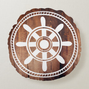Coussins Ronds Bateau blanc Roues en bois nautique Planiers en bo