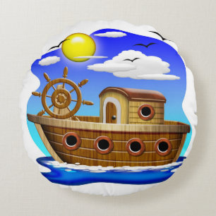 Coussins Ronds Bateau de pêche dessin animé