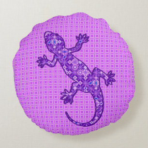 Coussins Ronds Batik Gecko (Tribal batik Gecko) violet et maudite