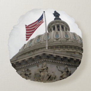 Coussins Ronds Bâtiment de capitol des USA avec le drapeau