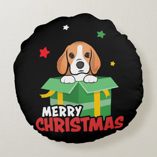 Coussins Ronds Beagle Père Noël Amoureux de les chiens Joyeux Noë (Dos)