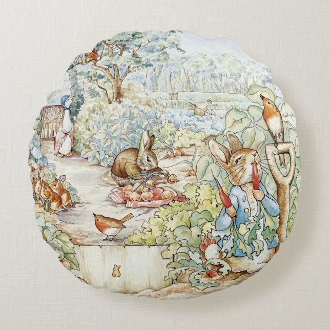 Coussins Ronds Beatrix Potter Storybook Characters Garden (Devant)