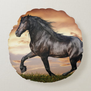 Coussins Ronds Beau Cheval Noir