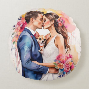 Coussins Ronds Beau couple Mariage avec mignonne drôle