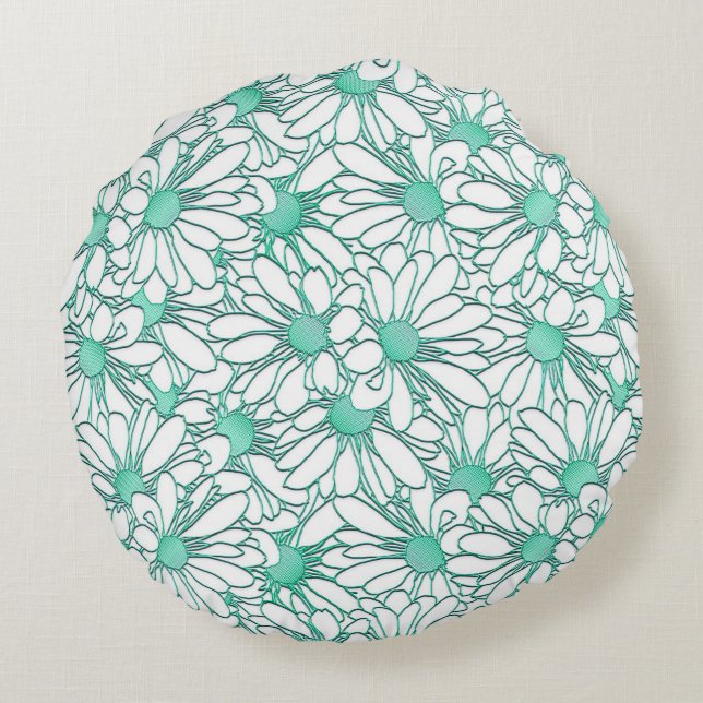 Coussins Ronds Beau design floral Turquoise et blanc (Dos)