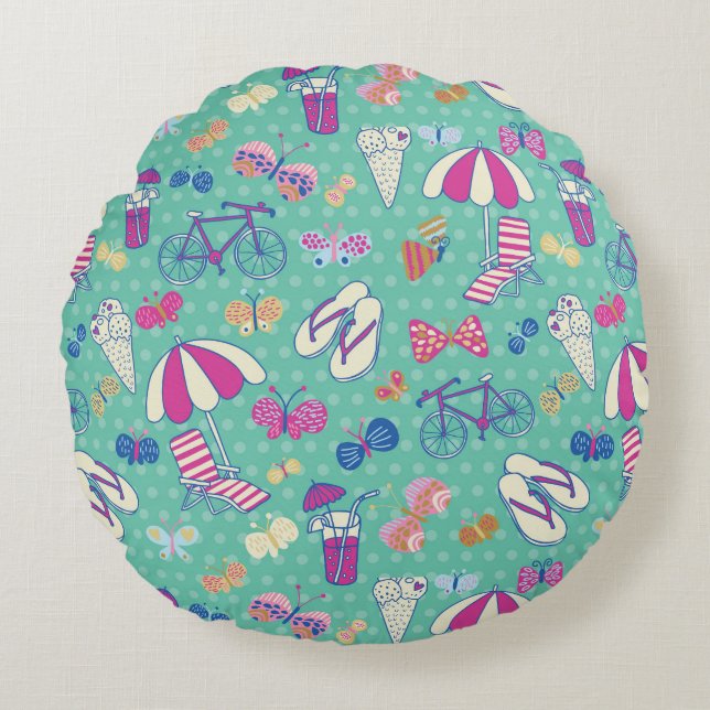Coussins Ronds Beau motif avec des éléments d'été (Devant)