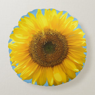 Coussins Ronds Beau tournesol sur un oreiller rond sarcelle clair